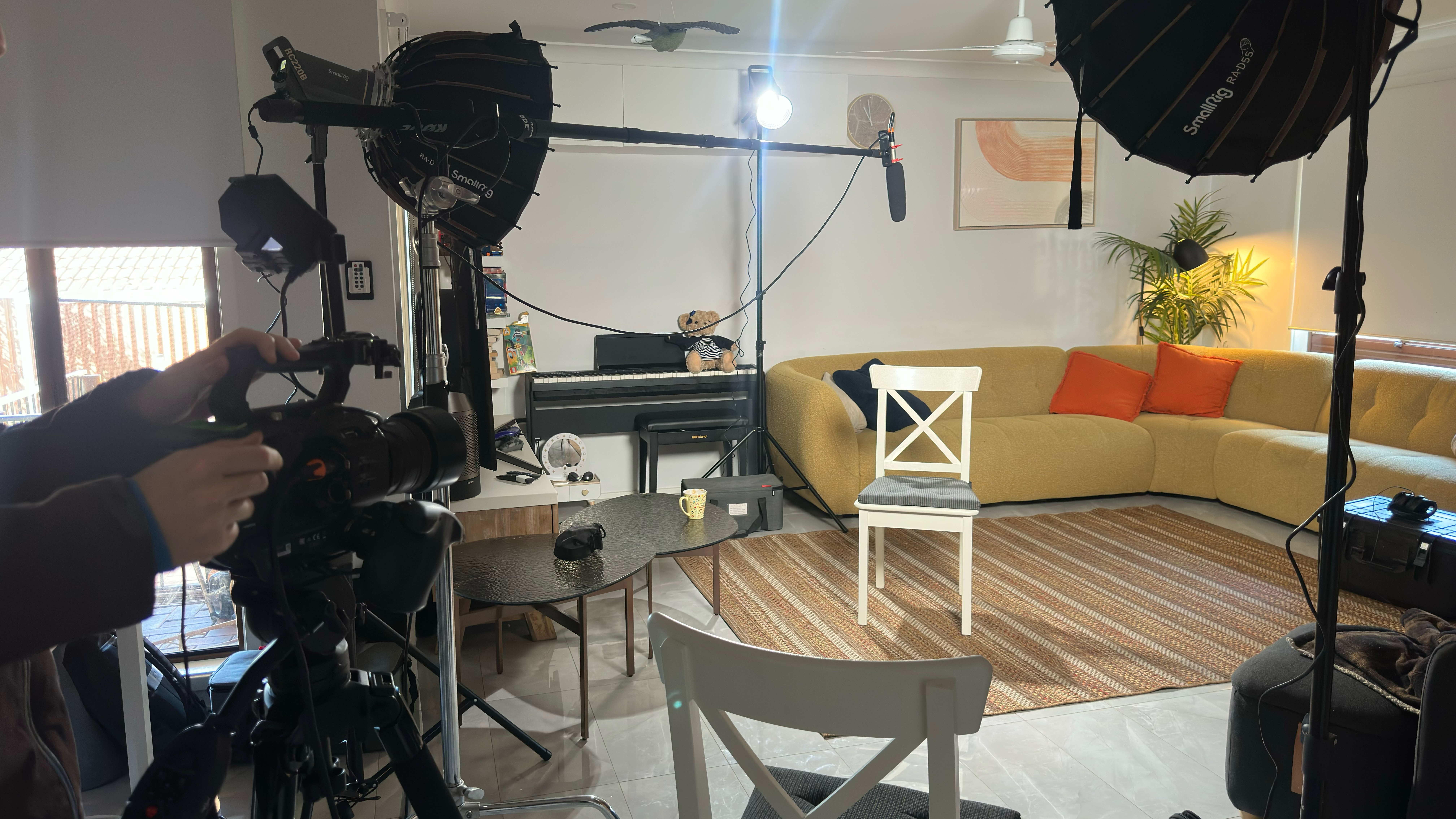 A carefully prepared Family Story filming setup